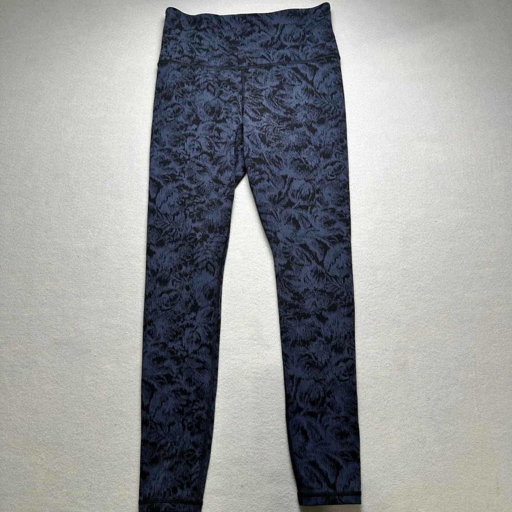 Athleta Elation Textured Tight Womens M Blue Black Floral High Rise Leggings